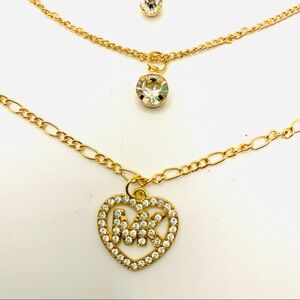 Necklace MK Heart Crystal 3 Tier in golden tone. Super Brilliant